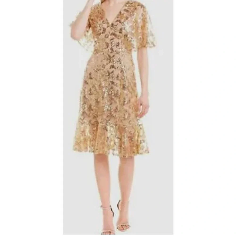 Dress The Population Women's Beige Short Sleeve Sequin Midi Dress Size S - Picture 3 of 8